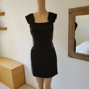 ARK & CO Black On Black & Pleather Cap Sleeve Fitted Sheath Dress SMALL